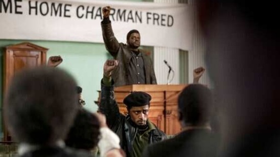 This image released by Warner Bros. Pictures shows Lakeith Stanfield, foreground center, and Daniel Kaluuya, background center, in a scene from Judas and the Black Messiah.(AP) This image released by Warner Bros. Pictures shows Lakeith Stanfield, foreground center, and Daniel Kaluuya, background center, in a scene from Judas and the Black Messiah.(AP)