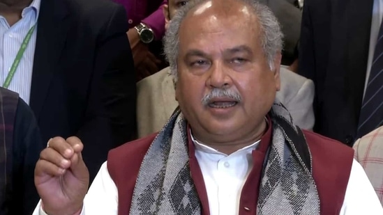 Union Agriculture Minister Narendra Singh Tomar speaks to media after the 11th round of meeting with the representatives of the agitating farmers' unions at Vigyan Bhavan on Friday. (ANI Photo) Union Agriculture Minister Narendra Singh Tomar speaks to media after the 11th round of meeting with the representatives of the agitating farmers' unions at Vigyan Bhavan on Friday. (ANI Photo)