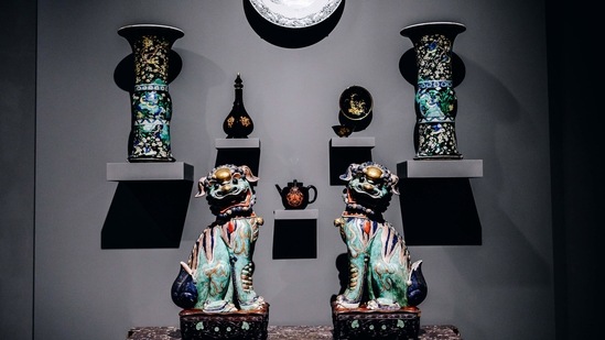 Porcelain by Du Paquier, Meissen, and from Qing Dynasty artists from the 18th century at the Frick Collection's new museum location on Madison Avenue in New York, U.S., on Tuesday, March 2, 2021. (Bloomberg)