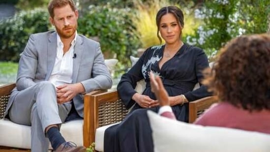 This image provided by Harpo Productions shows Prince Harry, from left, and Meghan, The Duchess of Sussex, in conversation with Oprah Winfrey. “Oprah with Meghan and Harry: A CBS Primetime Special” airs March 7. (Joe Pugliese/Harpo Productions via AP)(AP) This image provided by Harpo Productions shows Prince Harry, from left, and Meghan, The Duchess of Sussex, in conversation with Oprah Winfrey. “Oprah with Meghan and Harry: A CBS Primetime Special” airs March 7. (Joe Pugliese/Harpo Productions via AP)(AP)