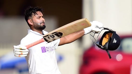 Indian batsman R Pant celebrates his century during the second day of the 4th and last cricket test match between India and England, at the Narendra Modi Stadium in Ahmedabad, Friday, March 5, 2021. (PTI)