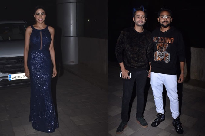 Nikki Tamboli, Shardul Pandit and Jaan Kumar Sanu at Naina Singh's birthday bash. (Varinder Chawla) Nikki Tamboli, Shardul Pandit and Jaan Kumar Sanu at Naina Singh's birthday bash. (Varinder Chawla)