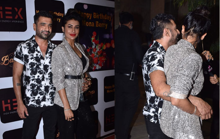 Eijaz Khan and Pavitra Punia at Naina Singh's bash. (Varinder Chawla) Eijaz Khan and Pavitra Punia at Naina Singh's bash. (Varinder Chawla)