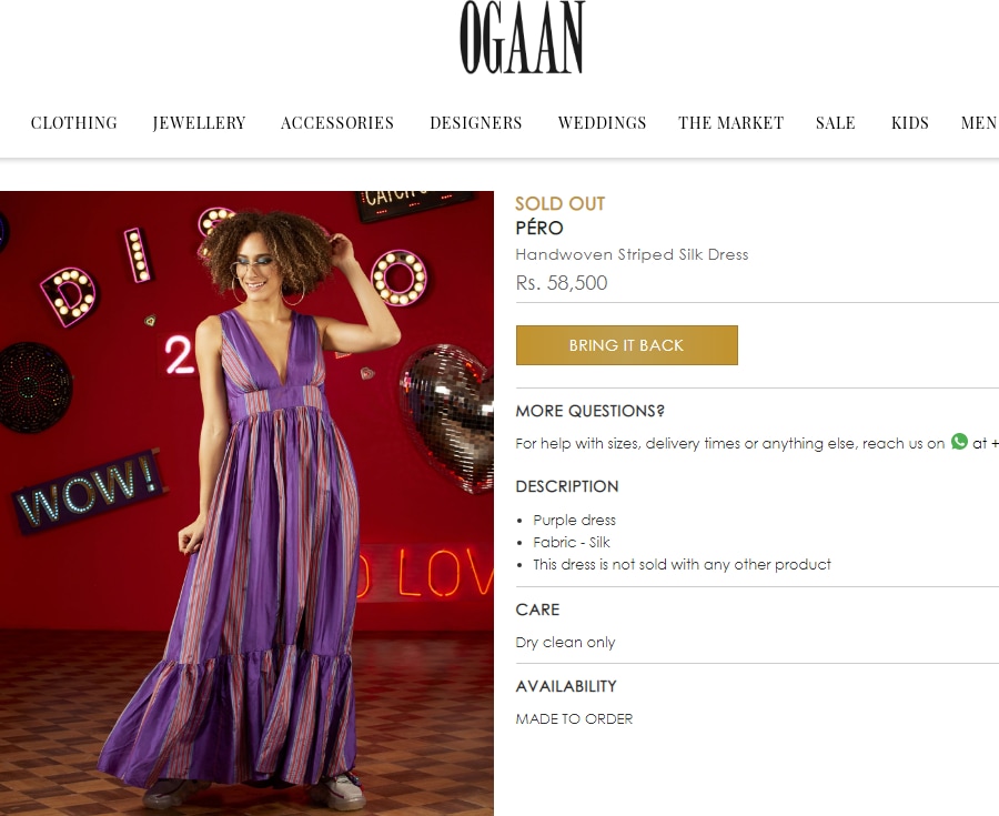 The dress is worth  ₹58,500 (ogaan.com)