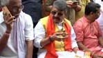 West Bengal BJP general secretary Kailash Vijayvargiya at Kalighat Hawkers' Market in Kolkata on Saturday. (ANI Photo )