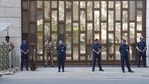 Police security outside Mukesh Ambani's residence Antilla, after explosives were found in an abandoned car in its vicinity, in Mumbai.(PTI) Police security outside Mukesh Ambani's residence Antilla, after explosives were found in an abandoned car in its vicinity, in Mumbai.(PTI)