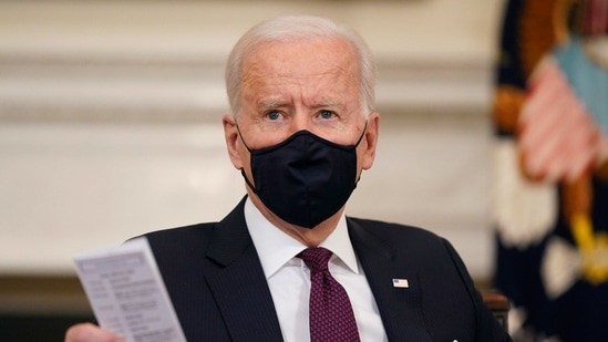 Washington : President Joe Biden participates in a roundtable discussion on a coronavirus relief package in the State Dining Room of the White House in Washington, Friday, March 5, 2021.AP/PTI(AP03_06_2021_000004B)(AP) Washington : President Joe Biden participates in a roundtable discussion on a coronavirus relief package in the State Dining Room of the White House in Washington, Friday, March 5, 2021.AP/PTI(AP03_06_2021_000004B)(AP)