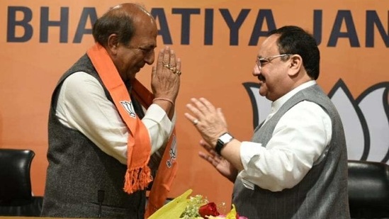 Trivedi was inducted into the BJP earlier in the day in the presence of party chief JP Nadda.(HT Photo)