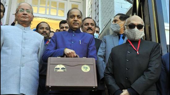 Himachal CM Jai Ram Thakur before the budget presentation in Himachal Vidhan Sabha on Saturday. (DEEPAK SANSTA/HT)