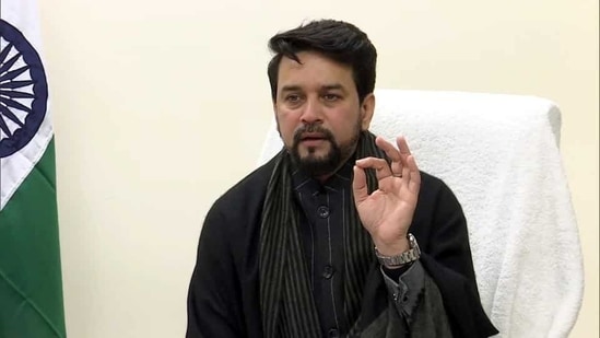 Union minister of state for finance and corporate affairs Anurag Thakur on Saturday addressed the Punjab chapter of Entrepreneurs Organisation. (ANI File Photo )