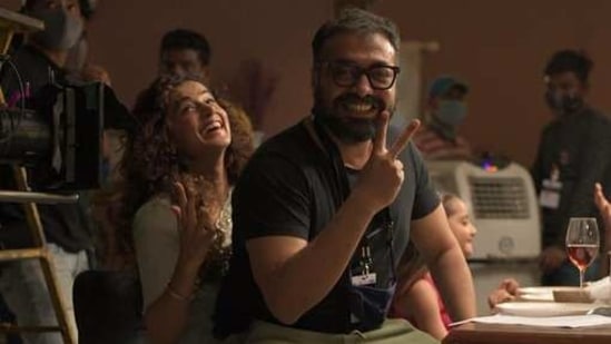 Taapsee Pannu and Anurag Kashyap on the sets of Dobaaraa.