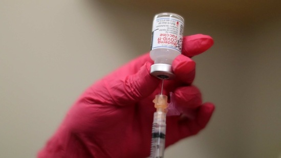 A nurse draws a Moderna coronavirus disease (COVID-19) vaccine, at East Valley Community Health Center in La Puente, California, US. (REUTERS)