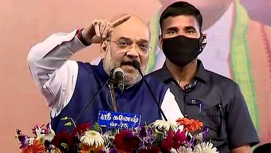 Union home minister Amit Shah reached Kanyakumari on Sunday to campaign for Pon Radhakrishnan, who has been fielded for the April 6 bypoll.. (ANI Photo) Union home minister Amit Shah reached Kanyakumari on Sunday to campaign for Pon Radhakrishnan, who has been fielded for the April 6 bypoll.. (ANI Photo)