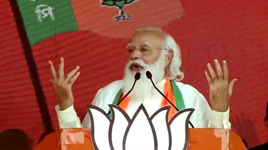 Prime Minister Narendra Modi address at a public rally at Brigade Parade Ground in Kolkata. (ANI Photo) Prime Minister Narendra Modi address at a public rally at Brigade Parade Ground in Kolkata. (ANI Photo)