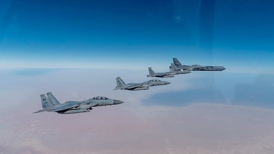 US B-52 bomber flew over the Middle East on January 27, 2021 in a show of force by President Joe Biden's new administration as it girds for a challenging relationship with Iran, the Pentagon said.( AFP) US B-52 bomber flew over the Middle East on January 27, 2021 in a show of force by President Joe Biden's new administration as it girds for a challenging relationship with Iran, the Pentagon said.( AFP)