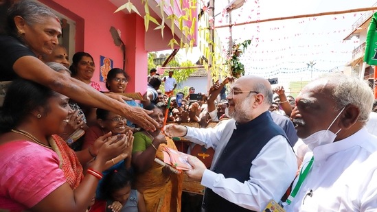 Union home minister Amit Shah will launch Vijay Sankalp Mahasampark Abhiyan -- a door-to-door campaign at Suchindram Town in Kanyakumari. (PTI) Union home minister Amit Shah will launch Vijay Sankalp Mahasampark Abhiyan -- a door-to-door campaign at Suchindram Town in Kanyakumari. (PTI)