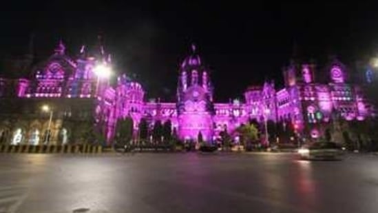 Mumbai's Chhatrapati Shivaji Maharaj Terminus was seen lit up ahead of International Women's Day(ANI Twitter) Mumbai's Chhatrapati Shivaji Maharaj Terminus was seen lit up ahead of International Women's Day(ANI Twitter)