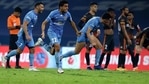 Mumbai City players are over the moon after the winning penalty was scored. (ISL) Mumbai City players are over the moon after the winning penalty was scored. (ISL)