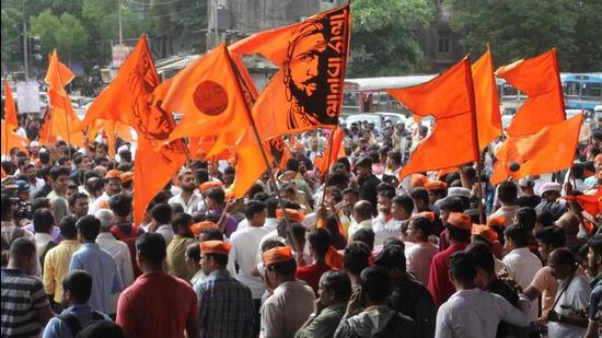 Maratha Kranti Morcha activists protest for reservation in jobs and education, July 25, 2018 (HT PHOTO) Maratha Kranti Morcha activists protest for reservation in jobs and education, July 25, 2018 (HT PHOTO)