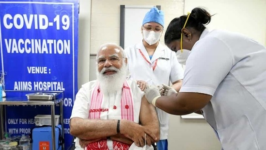 Prime Minister Narendra Modi received his first dose of Covid-19 vaccine, at AIIMS in New Delhi, last Monday. (ANI Photo ) Prime Minister Narendra Modi received his first dose of Covid-19 vaccine, at AIIMS in New Delhi, last Monday. (ANI Photo )
