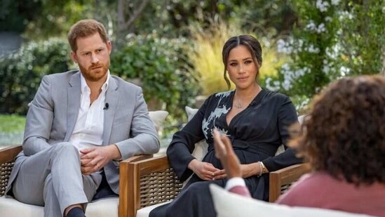Britain's Prince Harry and Meghan, Duchess of Sussex, are interviewed by Oprah Winfrey.(VIA REUTERS)