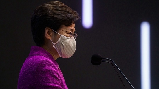 Carrie Lam, Hong Kong's chief executive, while speaking during a news conference in Hong Kong, China.(Bloomberg)
