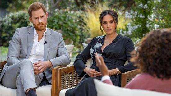 Harry and Meghan are interviewed by Oprah Winfrey in this undated hand-out photo. (REUTERS) Harry and Meghan are interviewed by Oprah Winfrey in this undated hand-out photo. (REUTERS)