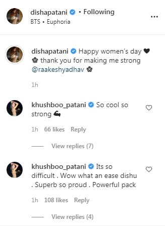 Comments on the video (Instagram/dishapatani)