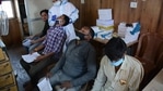 Travelers coming from other states give swab samples to test for Covid-19 infection, at Thane Railway Station, in this file picture from February 2021. The district has an active caseload over 10,000. ( Praful Gangurde / Hindustan Times) Travelers coming from other states give swab samples to test for Covid-19 infection, at Thane Railway Station, in this file picture from February 2021. The district has an active caseload over 10,000. ( Praful Gangurde / Hindustan Times)