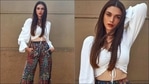 Aditi Rao Hydari serves luxurious elegance in sexy white top, carpet print pants(Instagram/sanamratansi) Aditi Rao Hydari serves luxurious elegance in sexy white top, carpet print pants(Instagram/sanamratansi)
