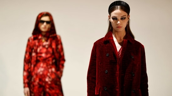 Models present creations by designer Maria Grazia Chiuri for fashion house Dior during an interview with Reuters ahead of her Fall/Winter 2021 collection presentation in a digital format during Paris Fashion week, in Aubervilliers, near Paris, France, March 6, 2021. Picture taken March 6, 2021. (REUTERS)