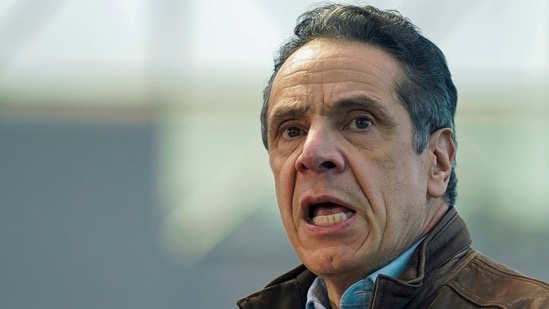 New York Governor Andrew Cuomo speaks at the Covid-19 vaccination site at Jacob K. Javits Convention Center in New York City, US March 8, 2021. (REUTERS)