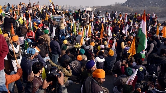 Farmers have been protesting on different borders of the national capital since November 26 last year against the three newly enacted farm laws.(ANI Photo) Farmers have been protesting on different borders of the national capital since November 26 last year against the three newly enacted farm laws.(ANI Photo)