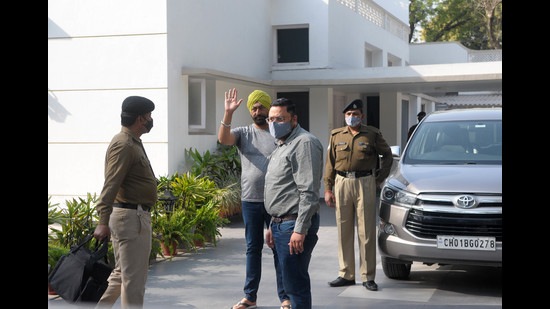 Bholath MLA SukhpalSingh Khaira at hisSector 5 house in Chandigarh during ED raid on Tuesday. (Ravi Kumar/HT) Bholath MLA SukhpalSingh Khaira at hisSector 5 house in Chandigarh during ED raid on Tuesday. (Ravi Kumar/HT)