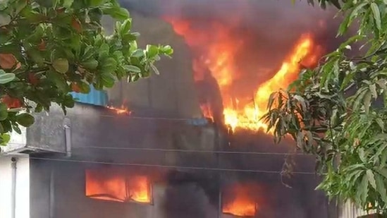 The blaze had charred the premises of the factory and was still raging.(Sourced Photo)