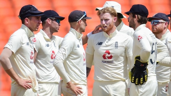 Ben Stokes (centre) with teammates during 4th Test against India in Ahmedabad,(PTI)