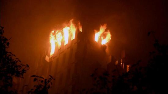 Fire broke out on the top floor of the building in central Kolkata on Monday. (ANI) Fire broke out on the top floor of the building in central Kolkata on Monday. (ANI)