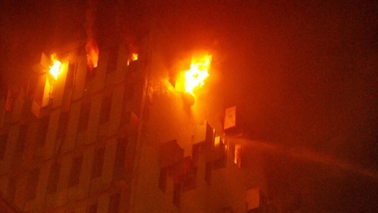 Kolkata: Fire breaks out at the 12th floor of a multi-storeyed building in Kolkata, Monday, March 8, 2021. (PTI) Kolkata: Fire breaks out at the 12th floor of a multi-storeyed building in Kolkata, Monday, March 8, 2021. (PTI)