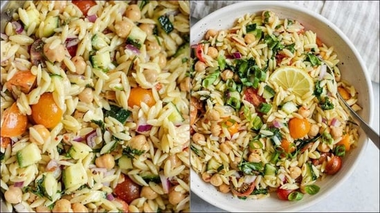 Recipe: Brighten up your mood this Tuesday with this lemon orzo chickpea salad(Instagram/plantbasedrd) Recipe: Brighten up your mood this Tuesday with this lemon orzo chickpea salad(Instagram/plantbasedrd)