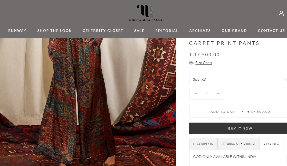 Aditi Rao Hydari's carpet print pants from Nikita Mhaisalkar (nikitamhaisalkar.com)