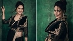 Madhuri Dixit in black georgette saree(Instagram/ madhuridixitnene) Madhuri Dixit in black georgette saree(Instagram/ madhuridixitnene)