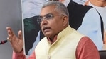 West Bengal BJP President Dilip Ghosh at a press meet in Kolkata on Monday.(PTI)