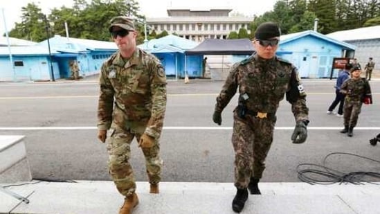 South Korean and US Army, left, soldiers patrol during a rehearsal.(AP / File Photo)