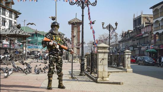 A security personnel near Lal Chowk. (File photo) A security personnel near Lal Chowk. (File photo)