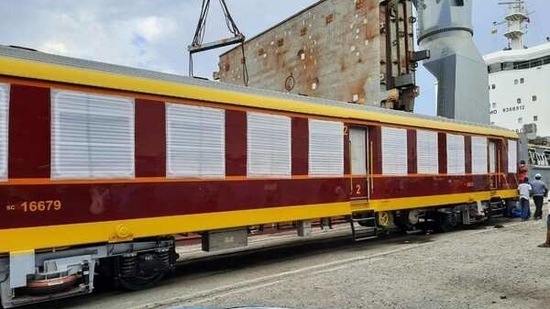 Sri Lanka receives 10 state-of-the-art railway passenger coaches from India. (Image via Twitter)