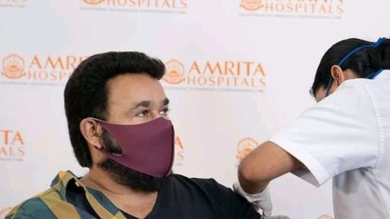 Mohanlal getting the Covid-19 vaccine. Mohanlal getting the Covid-19 vaccine.