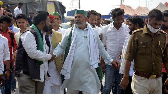 BKU national spokesperson Rakesh Tikait at Ghazipur (Delhi-UP border) during the ongoing protest against the new farm laws on Tuesday. (Sakib Ali/HT Photo)