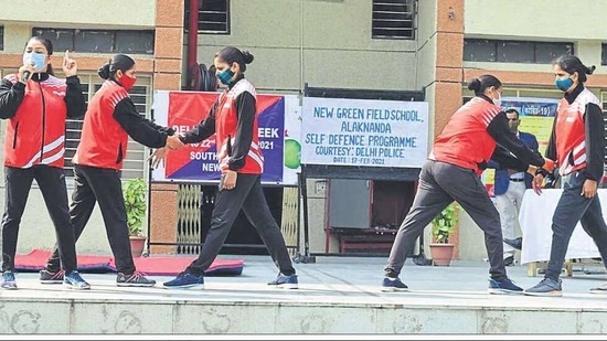 The girl students took part in a self-defence programme conducted by the school in partnership with the Delhi Police The girl students took part in a self-defence programme conducted by the school in partnership with the Delhi Police