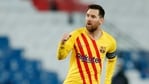 Barcelona's Lionel Messi celebrates scoring(REUTERS)