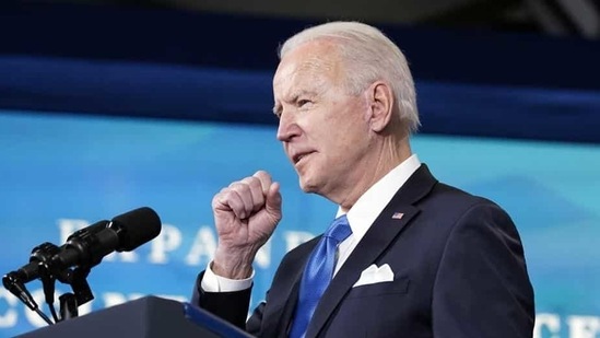 US President Joe Biden speaks at an event in the South Court Auditorium in the Eisenhower Executive Office Building on the White House Campus on Tuesday. (AP) US President Joe Biden speaks at an event in the South Court Auditorium in the Eisenhower Executive Office Building on the White House Campus on Tuesday. (AP)